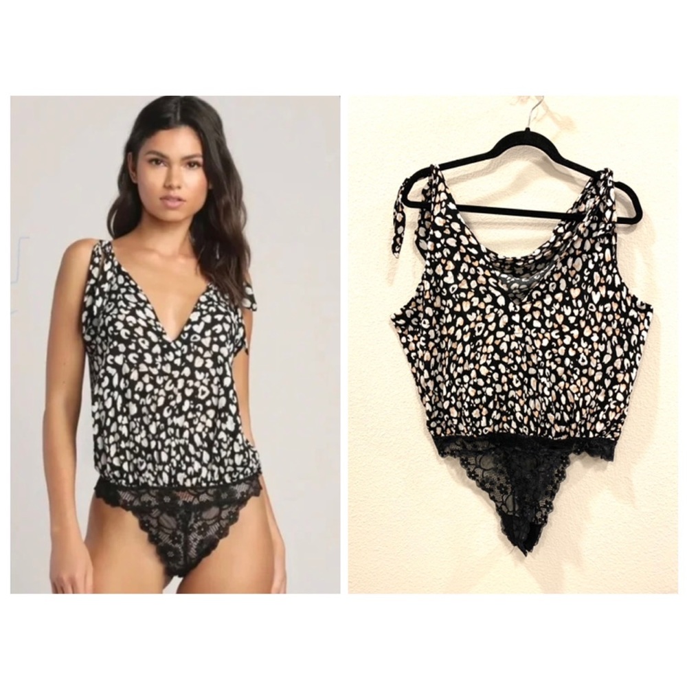 FREE PEOPLE BARE IT ALL LACE LEOPARD BODYSUIT L GOTHIC WITCHY WEDNESDAY MAXIMAL